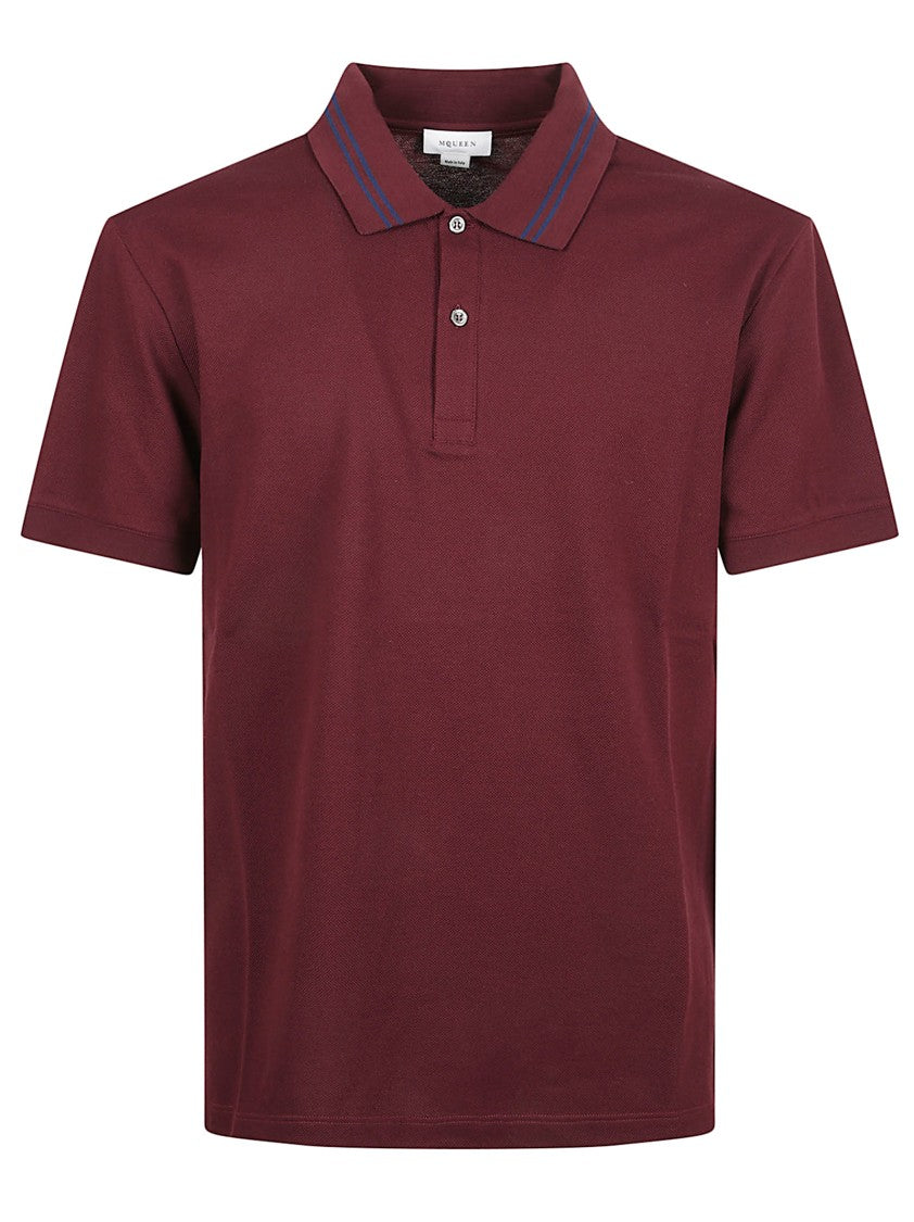 Alexander Mcqueen Burgundy Cotton Piqué Polo Shirt With Contrasting Logo