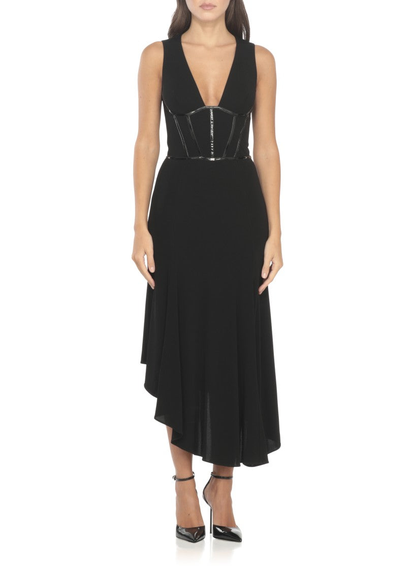 Elisabetta Franchi Viscose Midi Dress With Asymmetrical Hemline