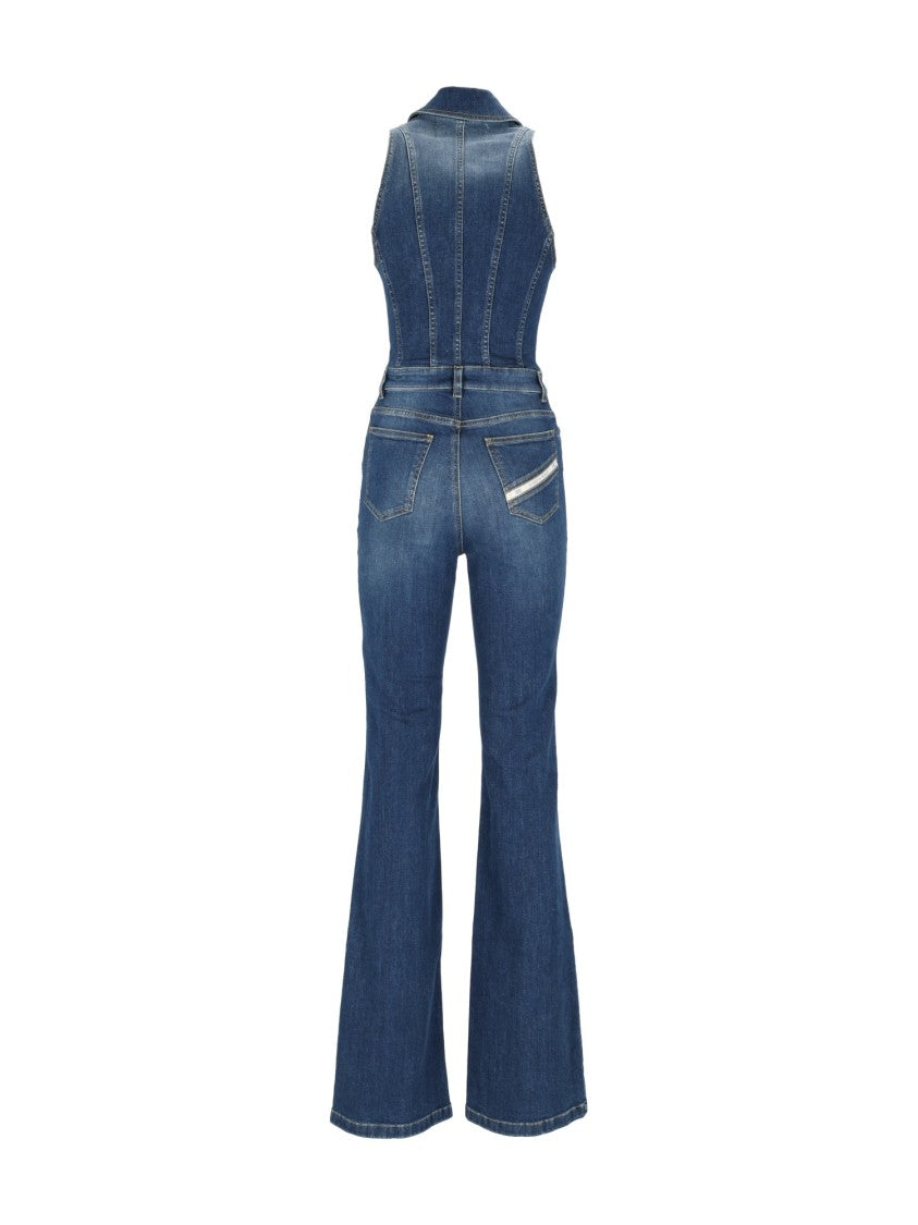 Elisabetta Franchi Fitted Bodice Ruched Denim Jumpsuit