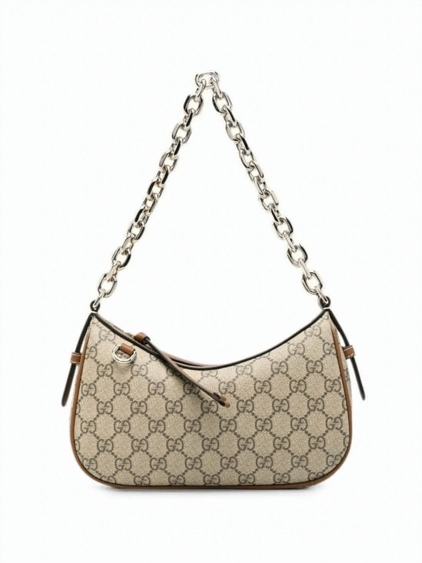 Gucci Curved Monogram Shoulder Bag With Gold-Tone Chain Strap