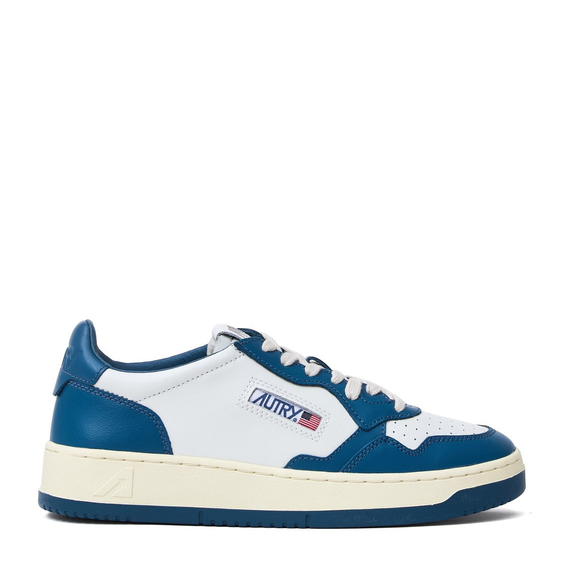 Autry White Mallard Blue Medalist Low Leather Sneakers