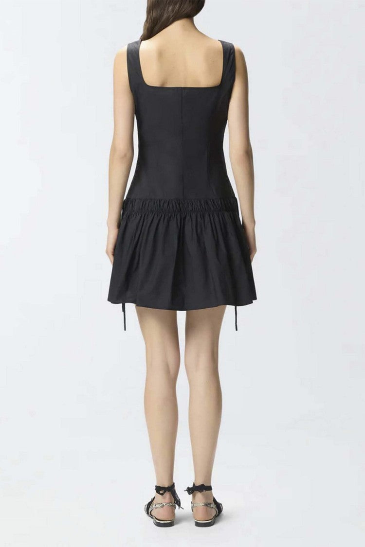 Pinko Black Square-Neck Drop-Waist Cotton Mini Dress