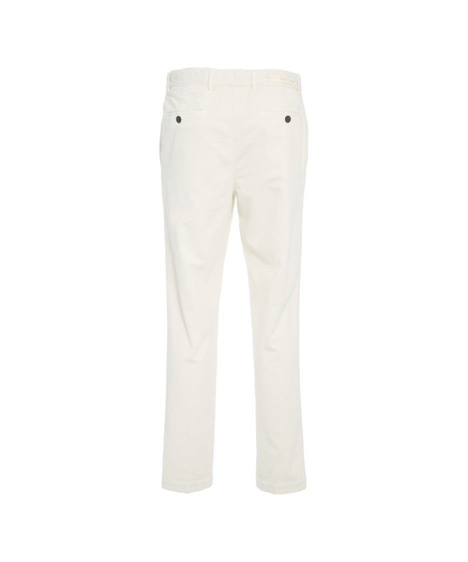 Briglia Classic White Corduroy Trousers With Straight Cut And Minimalistic Design