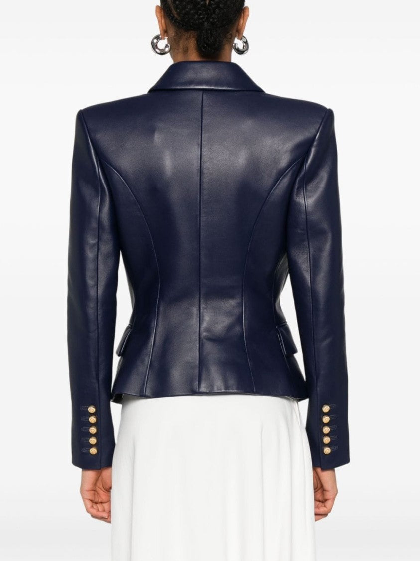 Balmain Midnight Blue Lambskin Double-Breasted Jacket