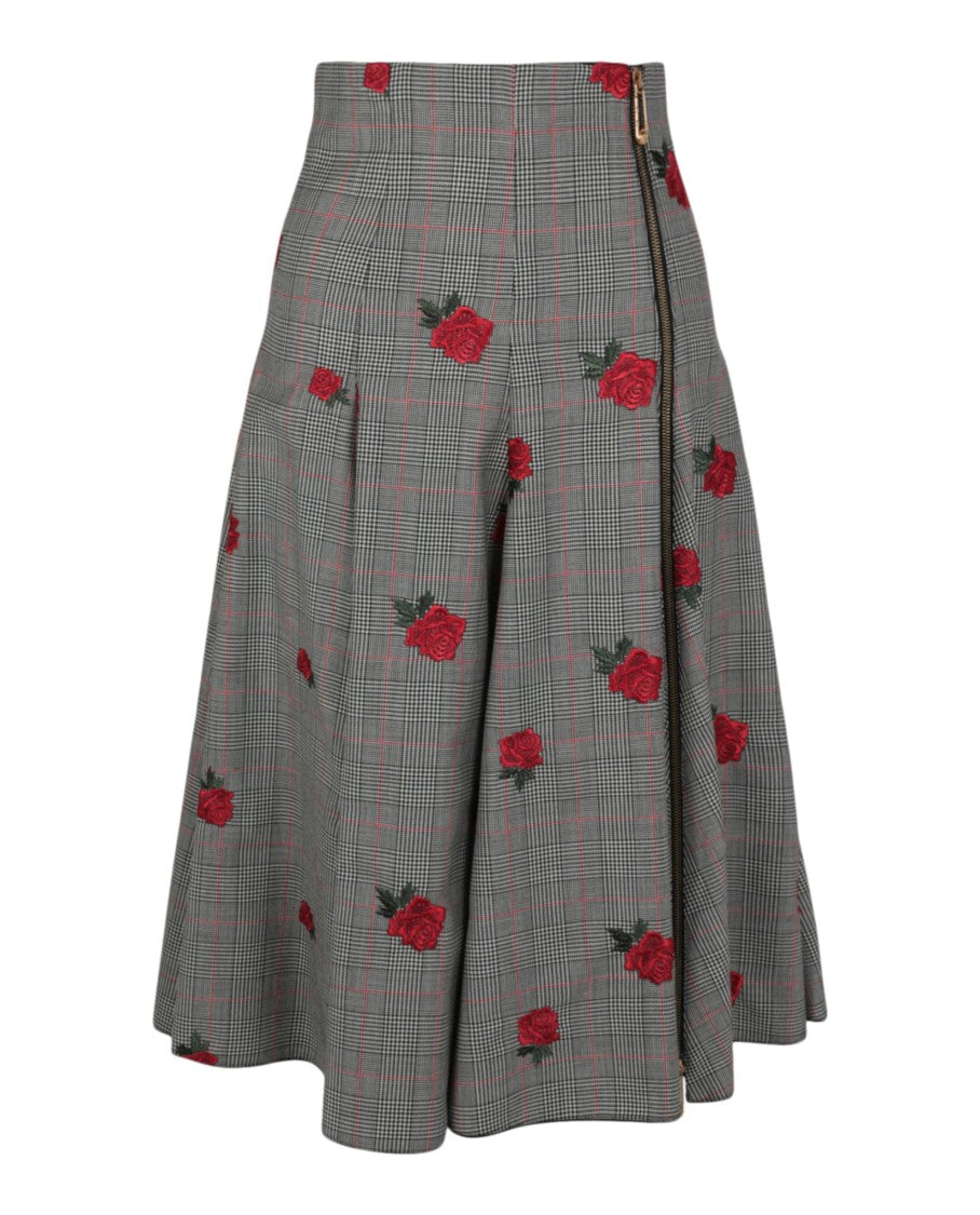 Versace Floral Embroidered Plaid Skirt