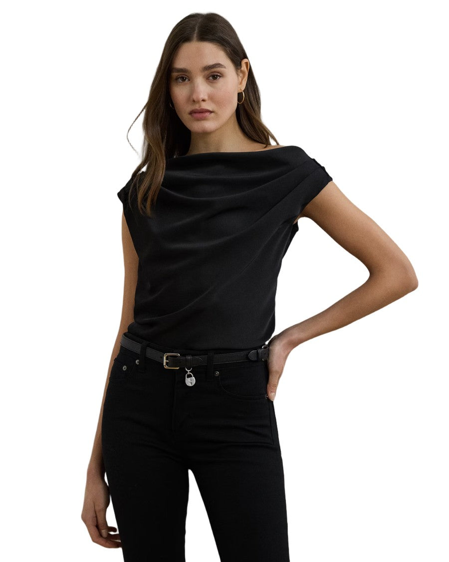 Lauren Ralph Lauren Draped Black Blouse With Cowl Neck