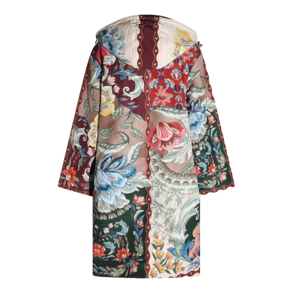 Farm Rio Vibrant Patchwork Hooded Flared Sleeve Coat