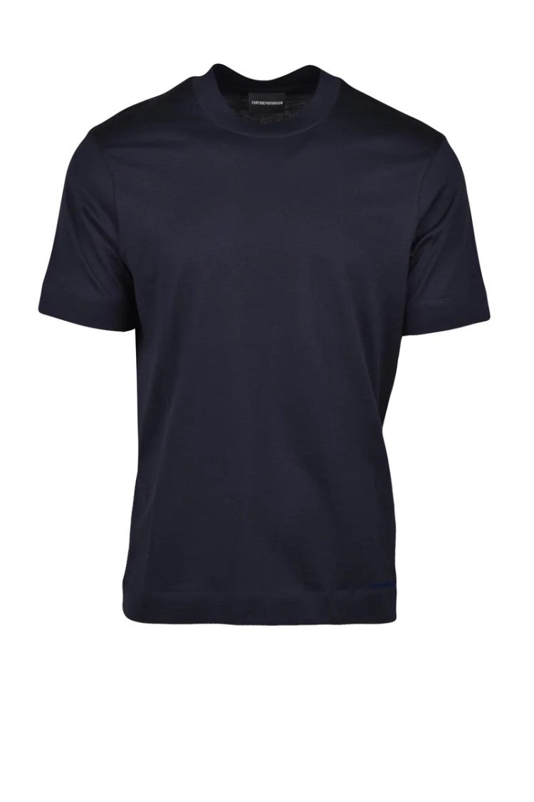 Emporio Armani Blue Perforated Cotton T-Shirt
