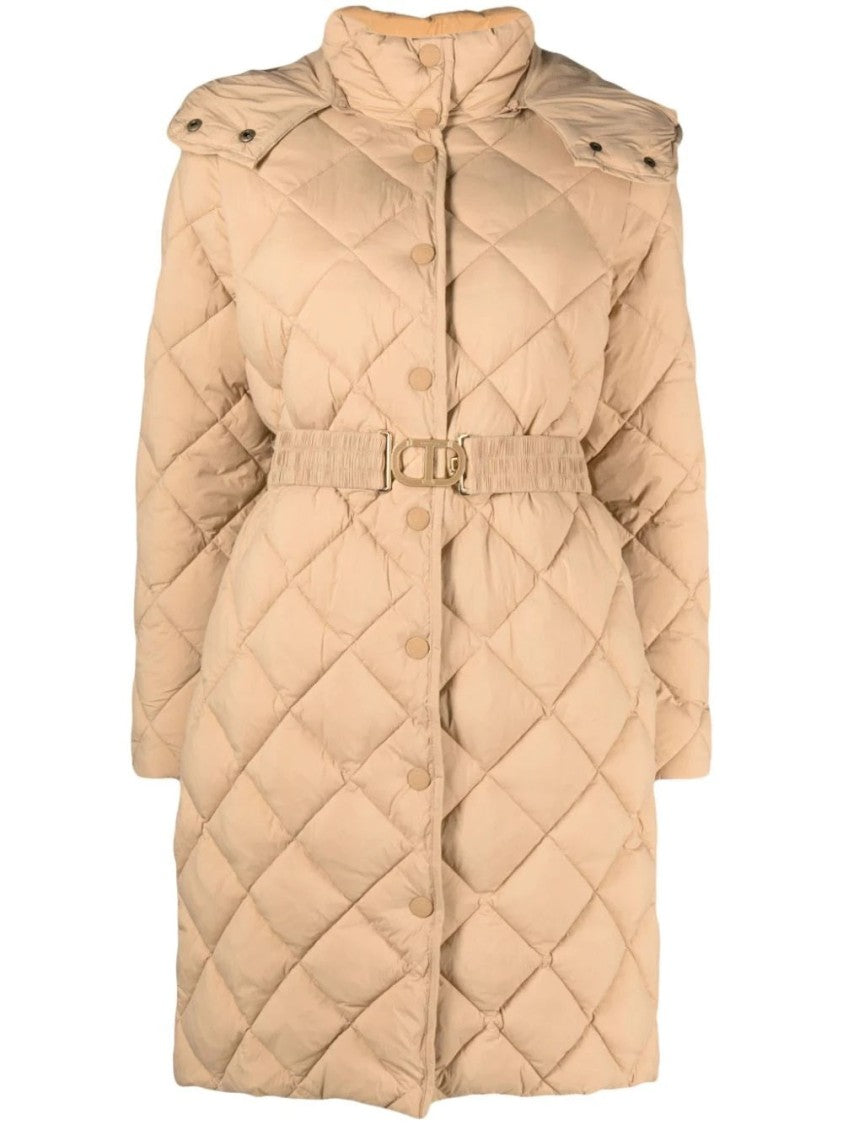 Twin-Set Quilted Brown Puffer Jacket With Belted Waist