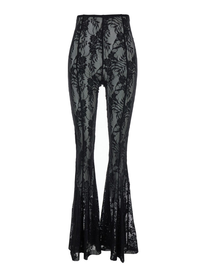 Norma Kamali Fishtail Black Pants With Lace Overlay