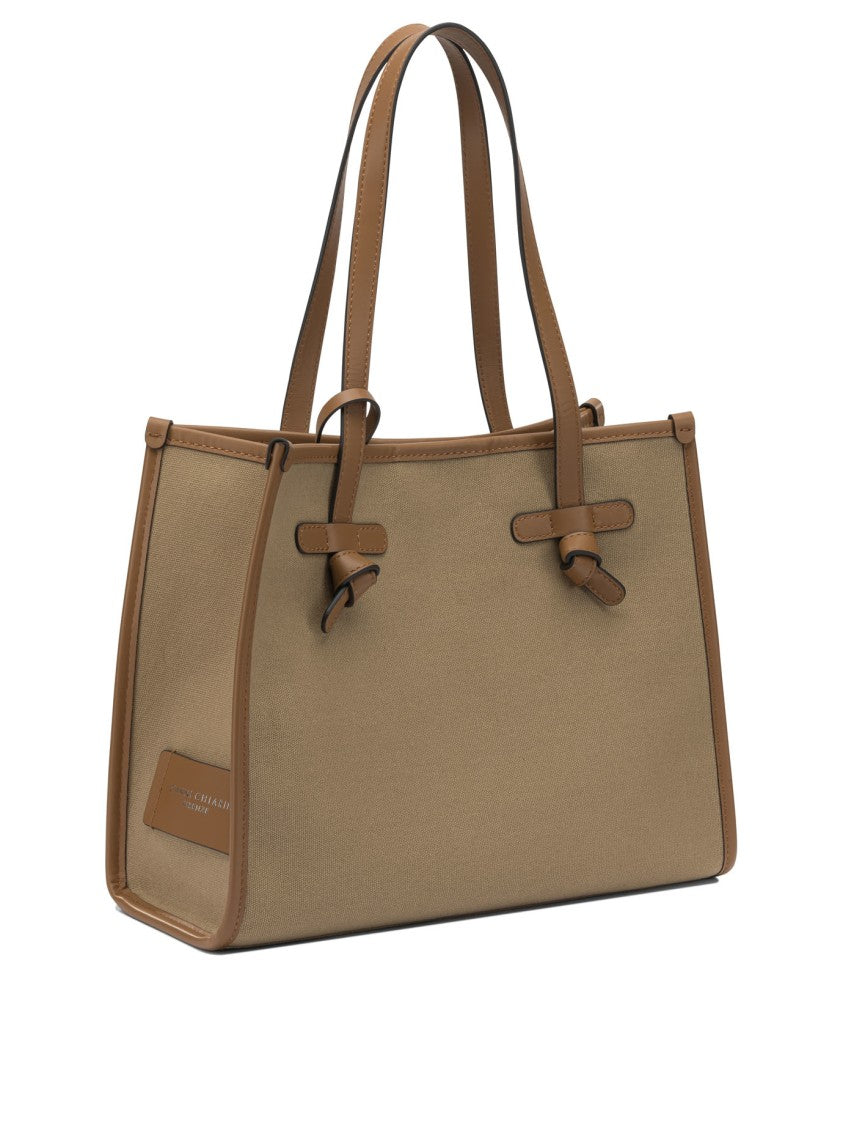 Gianni Chiarini Beige Canvas And Leather Shoulder Bag
