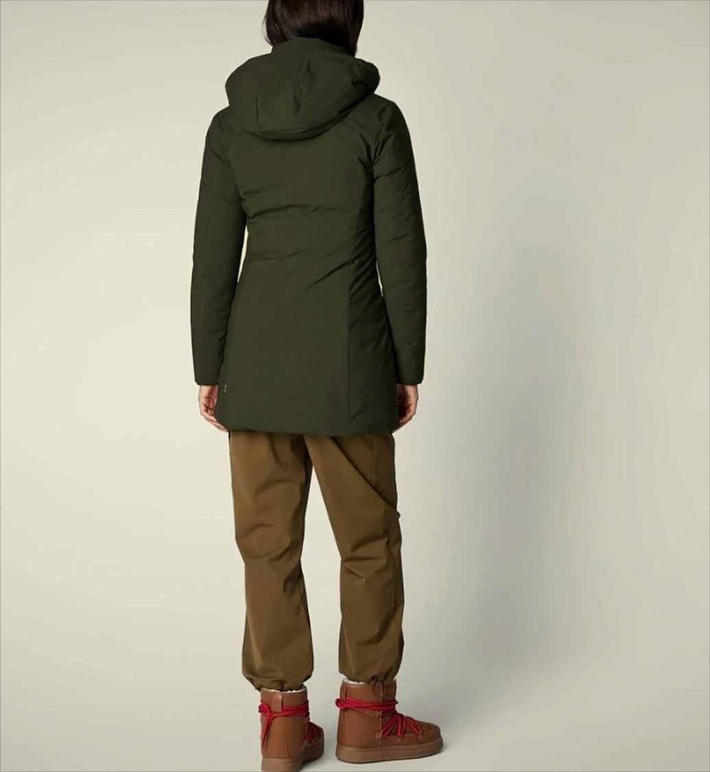 Save The Duck Streamlined Green Parka With Removable Adjustable Hood