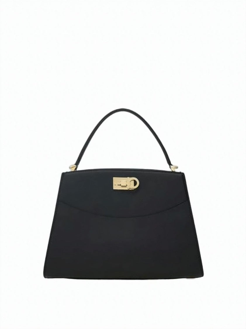 Salvatore Ferragamo Structured Calf Leather Shoulder Bag With Gold-Tone Clasp