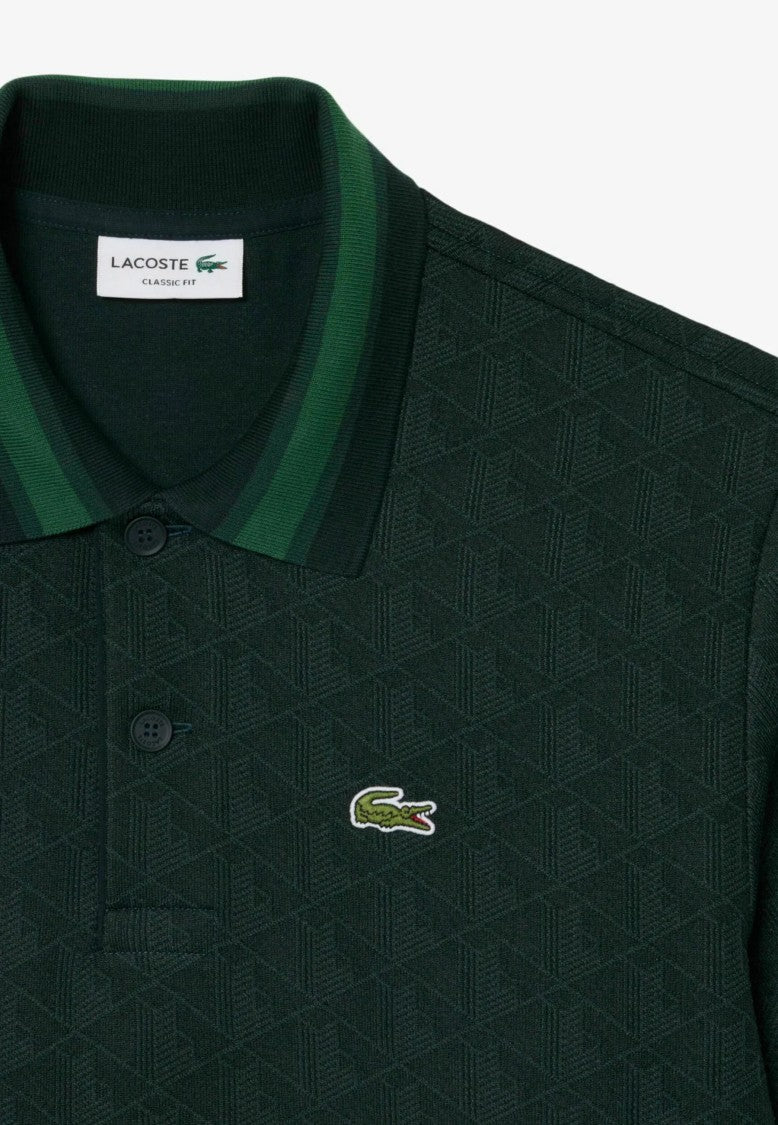Lacoste Dark Green Geometric Striped Polo Shirt