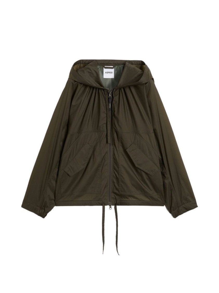 Aspesi Green Hooded Drawstring Flap Pockets Jacket