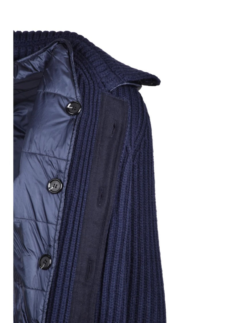 Add Blue Ribbed Double-Breasted Polyamide Jacket