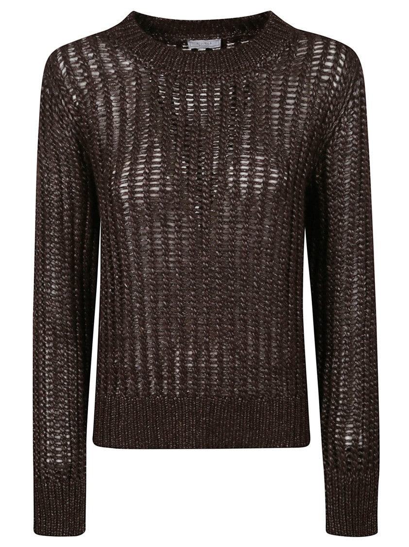 Peserico Brown Semi-Sheer Knit Sweater With Ribbed Trims