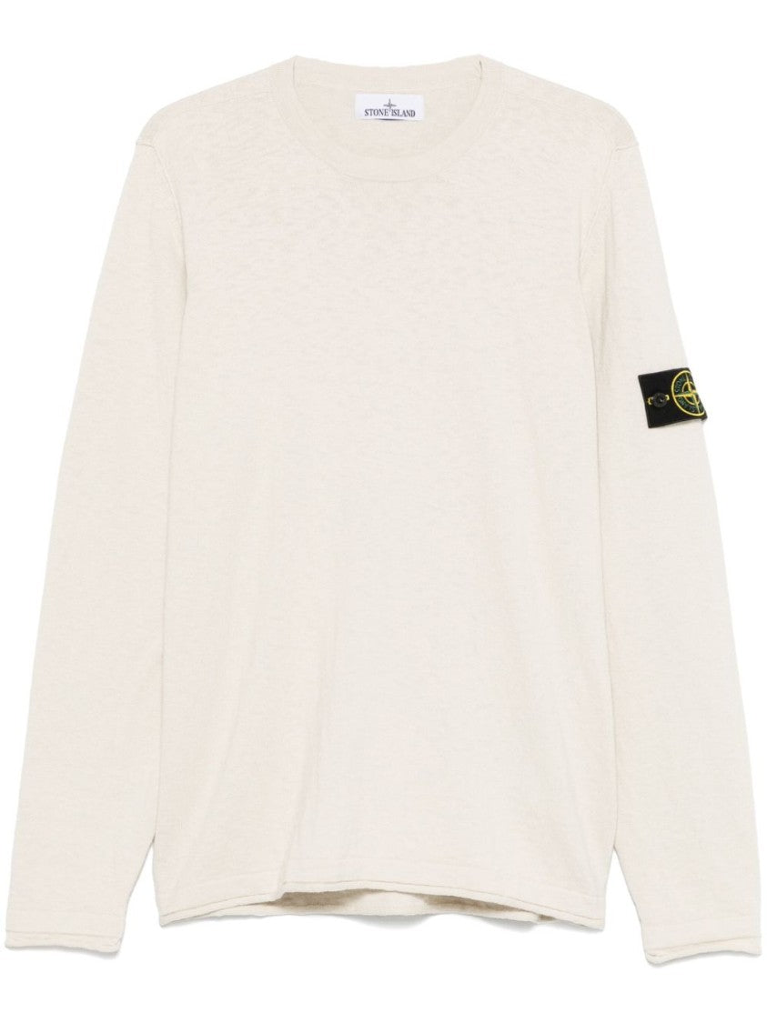Stone Island Beige Long-Sleeved Sweater With Distinctive Logo Patch