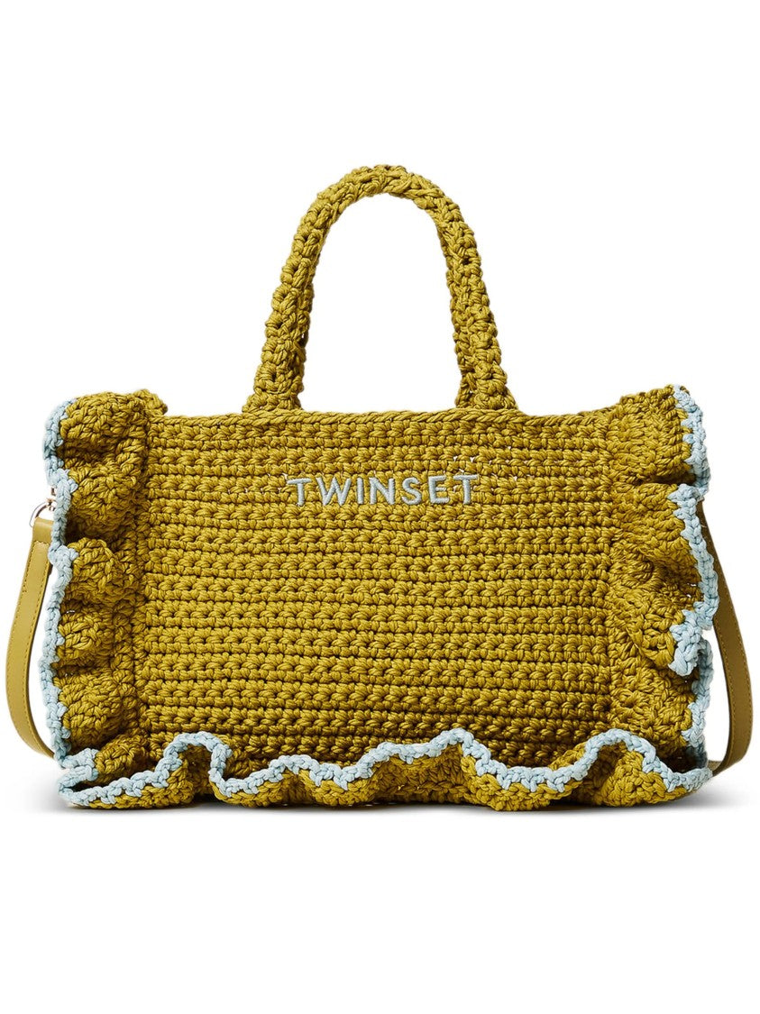 Twin-Set Mustard Yellow Rectangular Knit Handbag