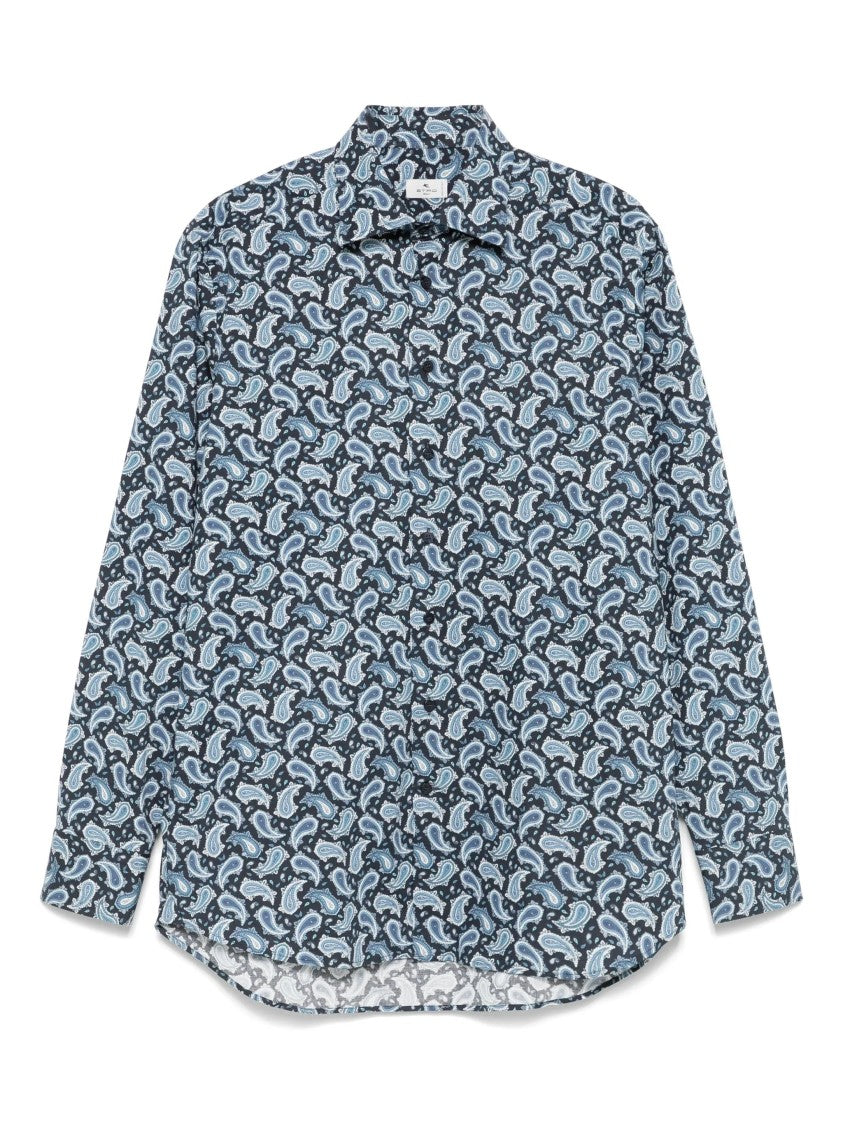Etro Roma Cobalt Blue Paisley Cotton Shirt