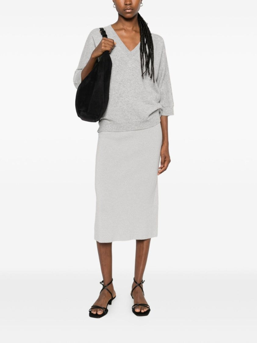 Tabaroni Cashmere Relaxed Fit Grey Cashmere Sweater With V-Neckline And Ribbed Cuffs