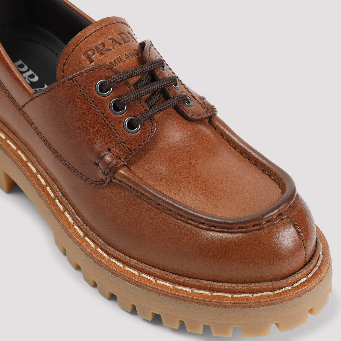Prada Brown Calf Leather St. Moritz Derbies