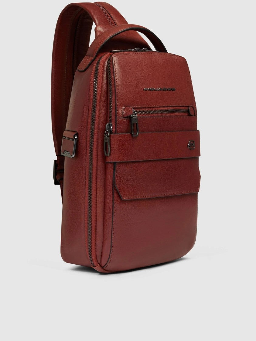 Piquadro Reddish-Brown Monospalla Structured Backpack