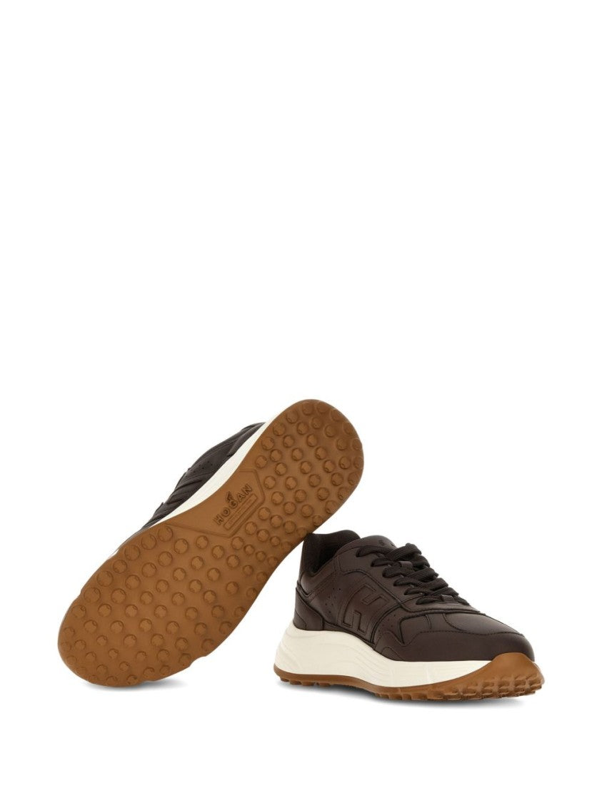Hogan Chocolate Brown Leather Lace-Up Sneakers