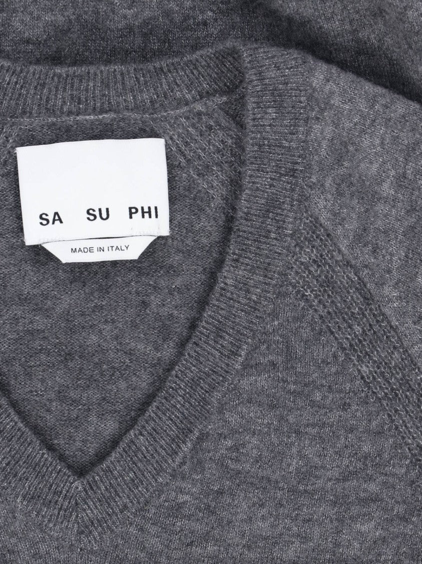 Sa Su Phi Grey V-Neck Cashmere-Blend Sweater