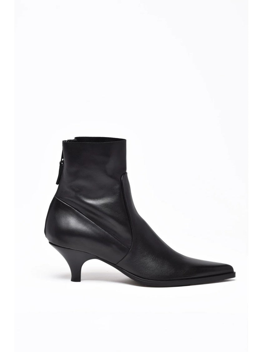 Elena Iachi Black Leather Zip Ankle Boots
