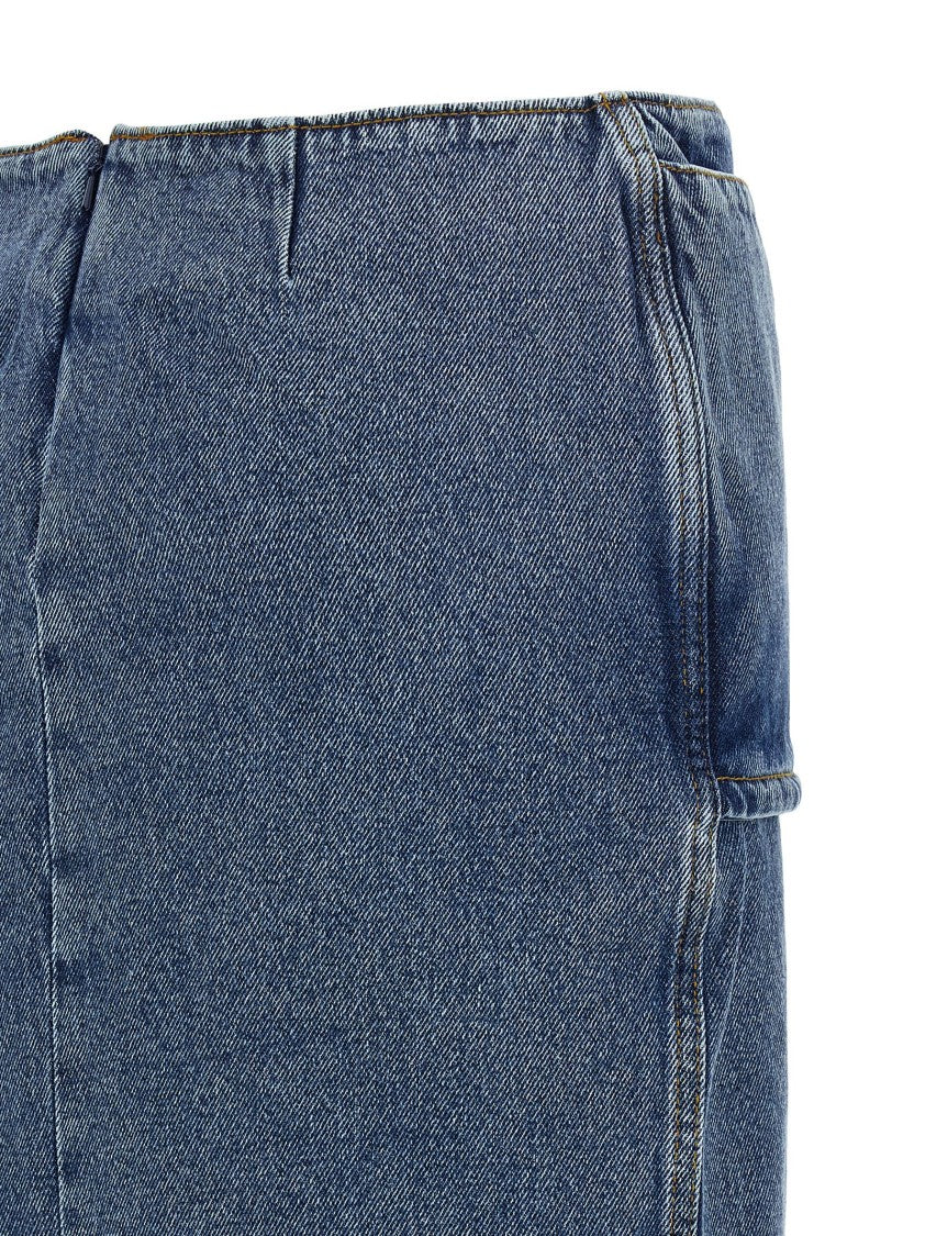 Magda Butrym Contrast-Stitched Cotton Denim Midi Skirt
