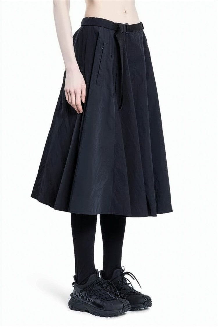 Moncler Flared Midi Skirt With Belted Waist And Side Pockets