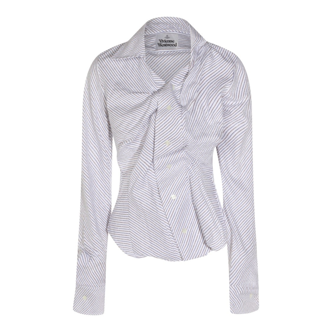 Vivienne Westwood Asymmetrical Blue And Brown Striped Shirt With Embroidered Orb Logo