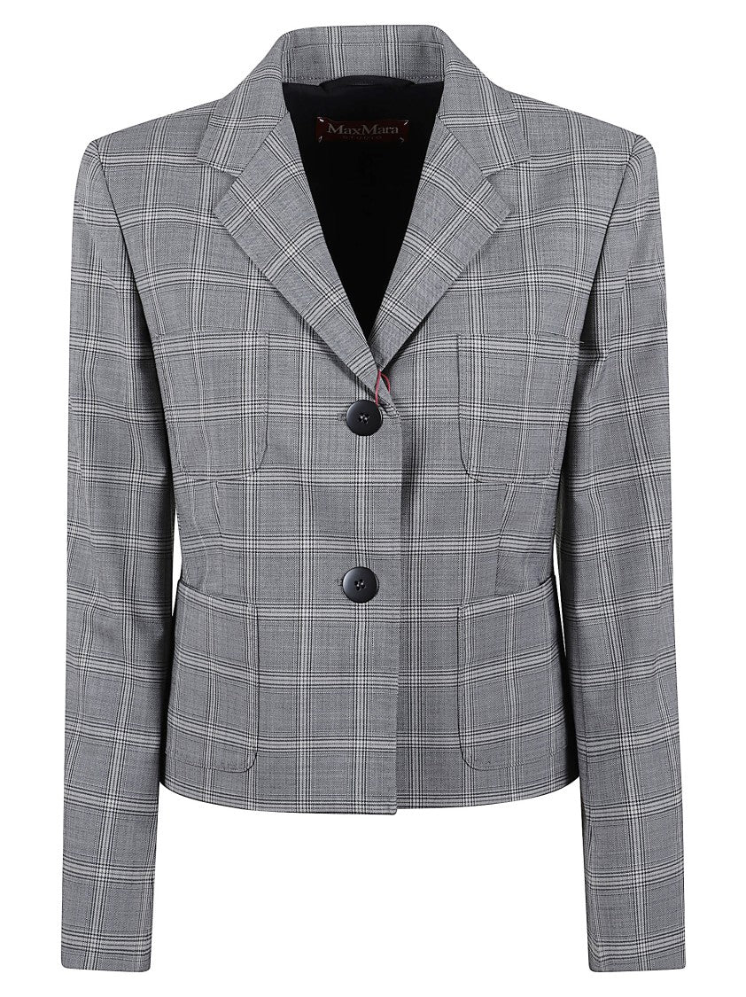 Max Mara Tailored Grey Wool Blazer With Classic Plaid Pattern