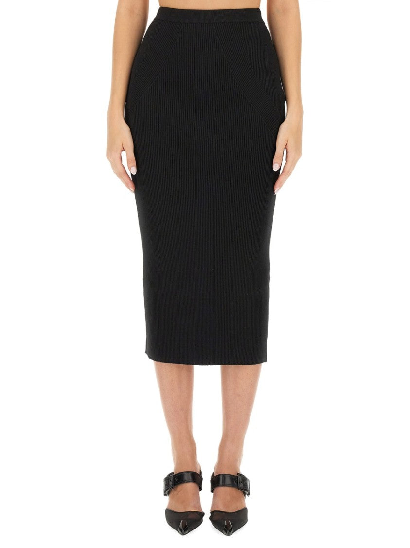 Alexander Mcqueen Ribbed Wool Blend Pencil Skirt