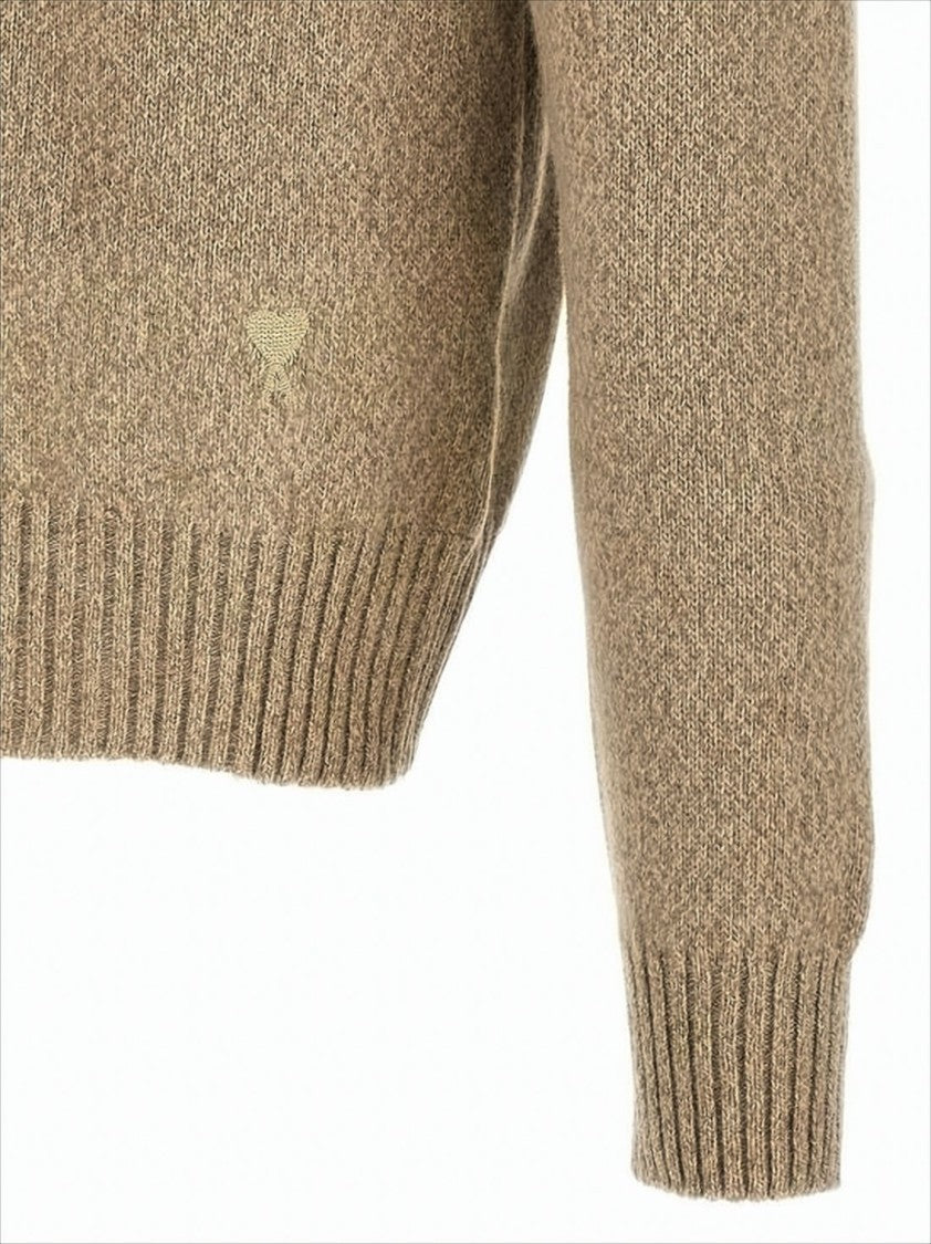 Ami Paris Cashmere-Wool Blend Relaxed Fit Sweater With Heart Detail