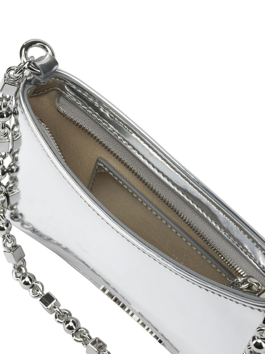 Jacquemus Reflective Silver Shoulder Bag With Geometric Chain Strap