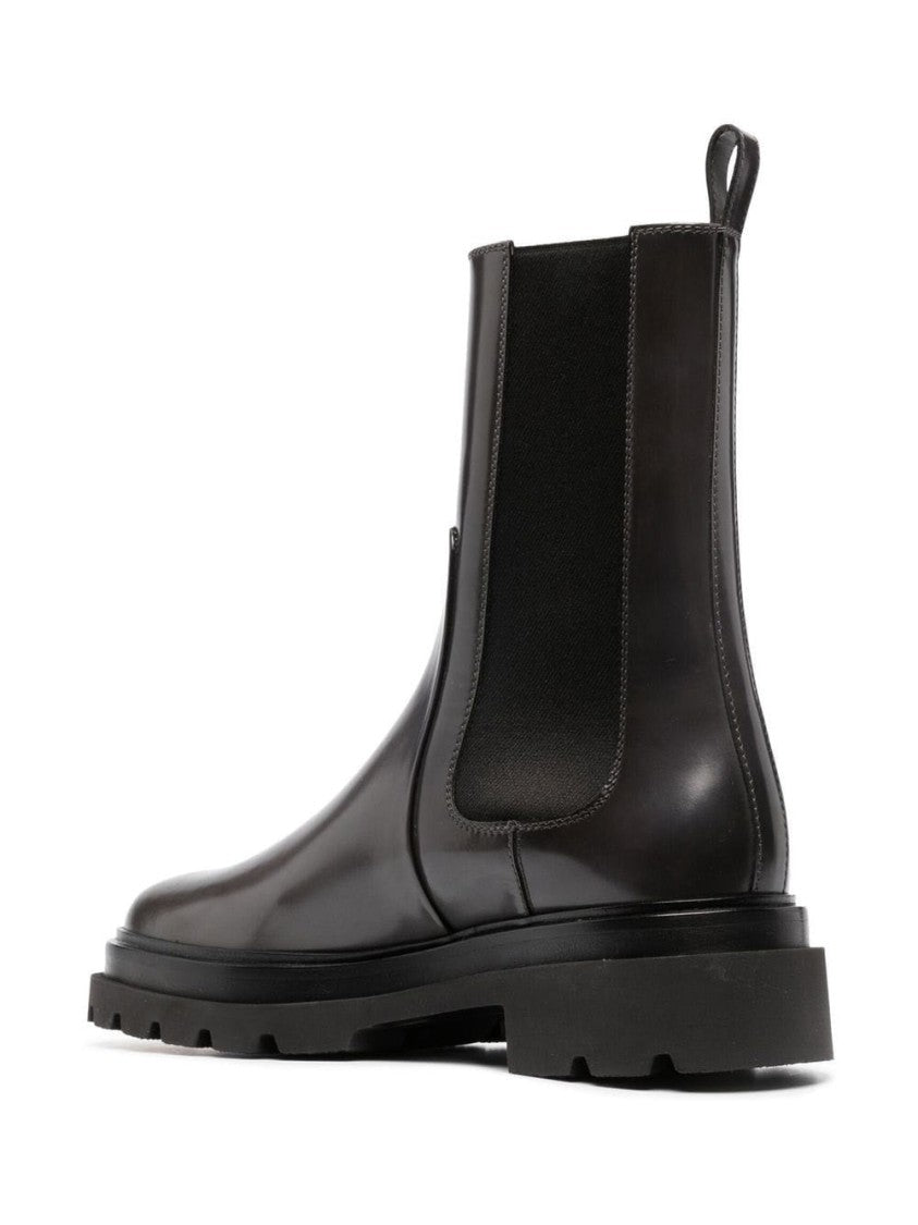 Santoni Sleek Grey Ankle Boots With Elastic Side Panels And Rugged Sole