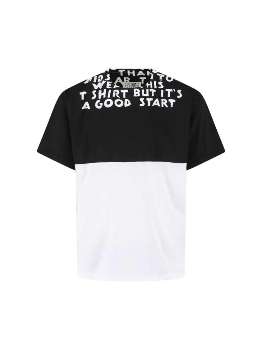 Mm6 By Maison Margiela Bicolor Contrast Print T-Shirt With Round Neckline And Short Sleeves