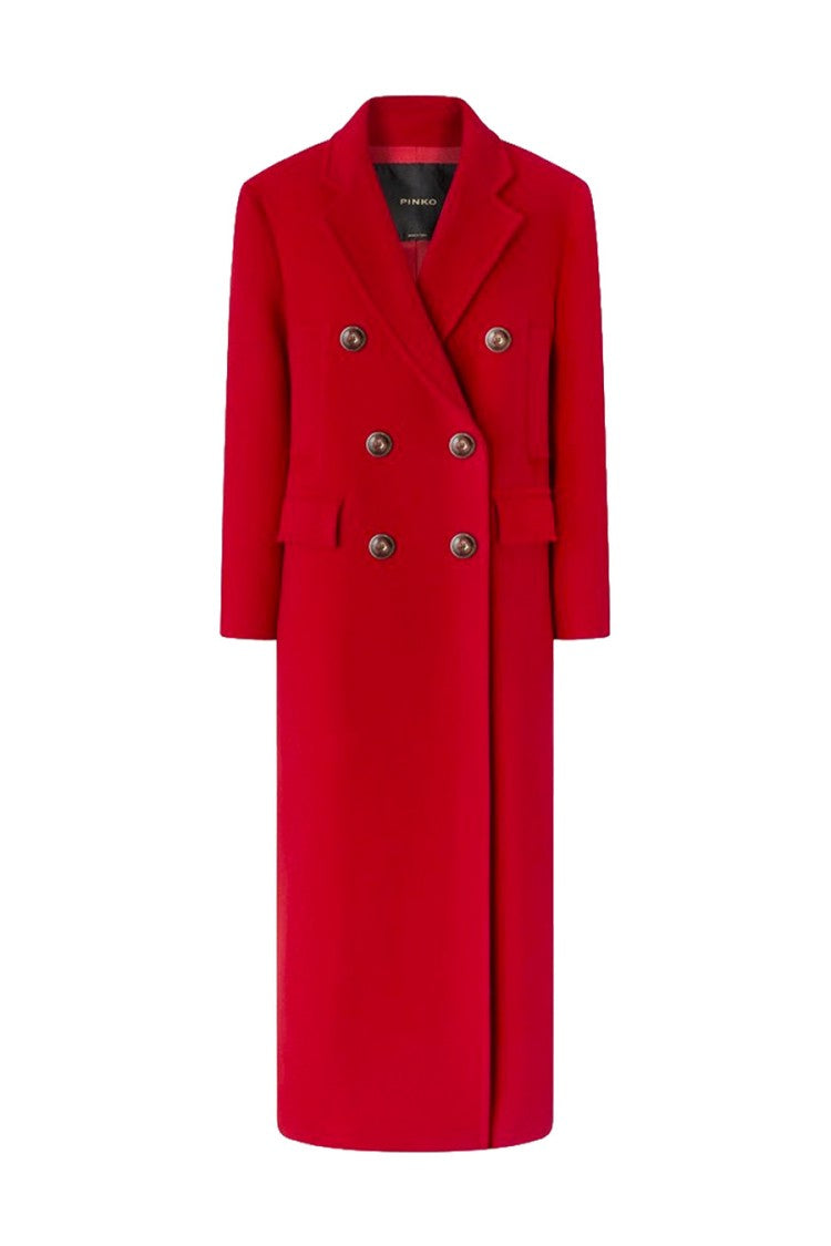 Pinko Red Wool-Nylon Blend Double-Breasted Coat