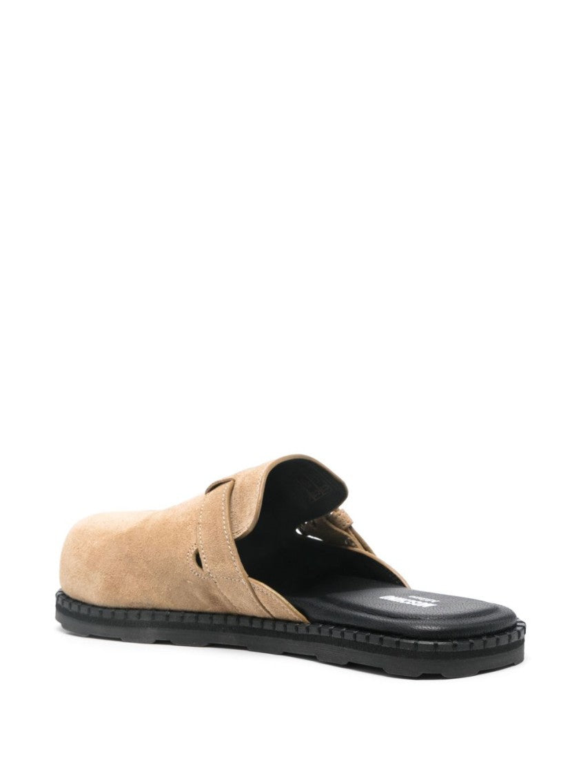 Moschino Almond Beige Side Buckle Leather Sandals