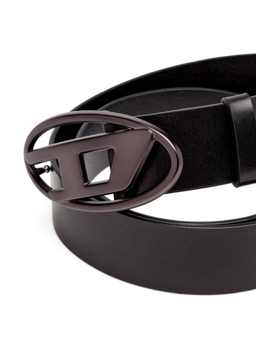 Diesel Black Calfskin Belt With Cut-Out Buckle