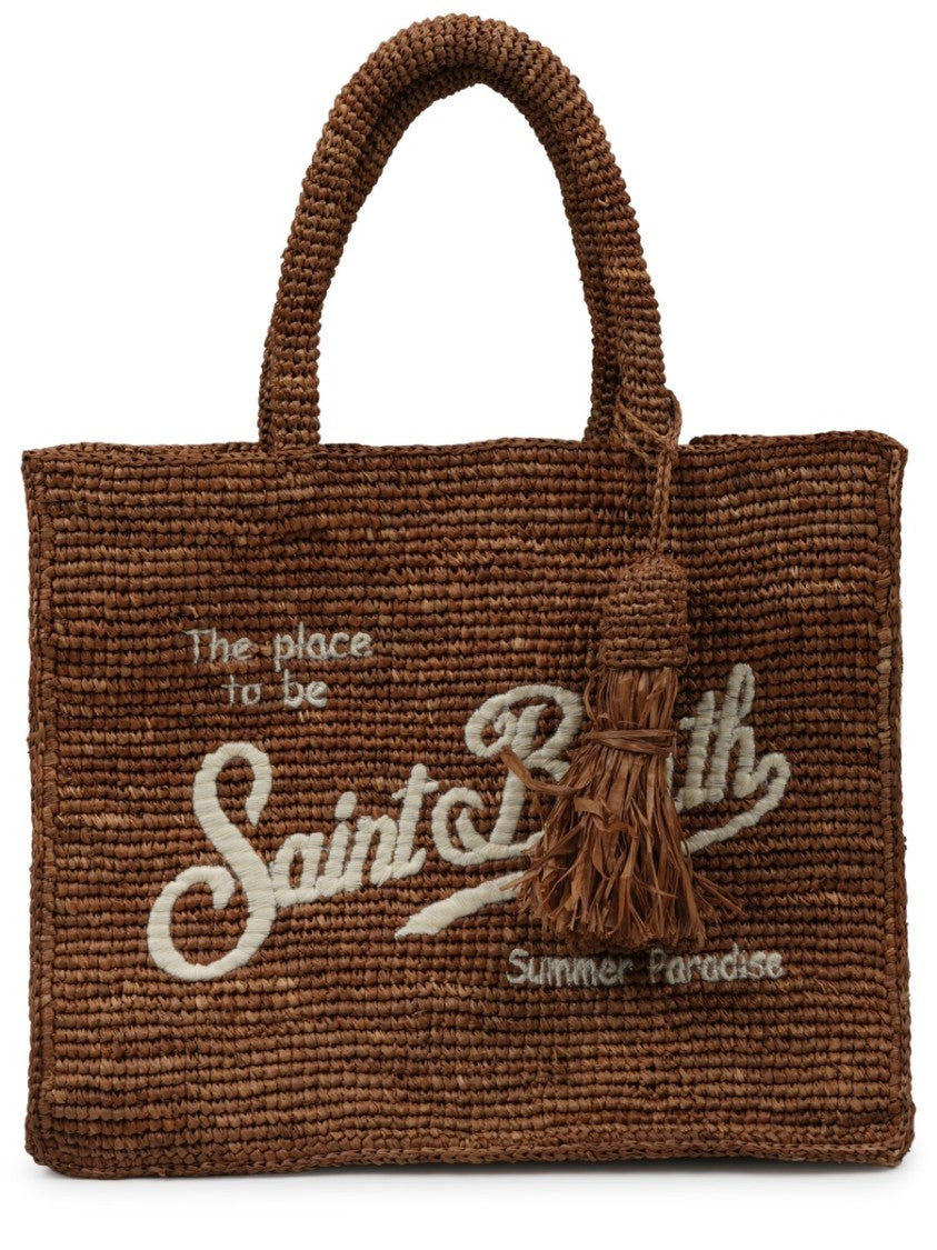 Mc2 Saint Barth Rectangular Raffia Handbag With Embroidered Detailing