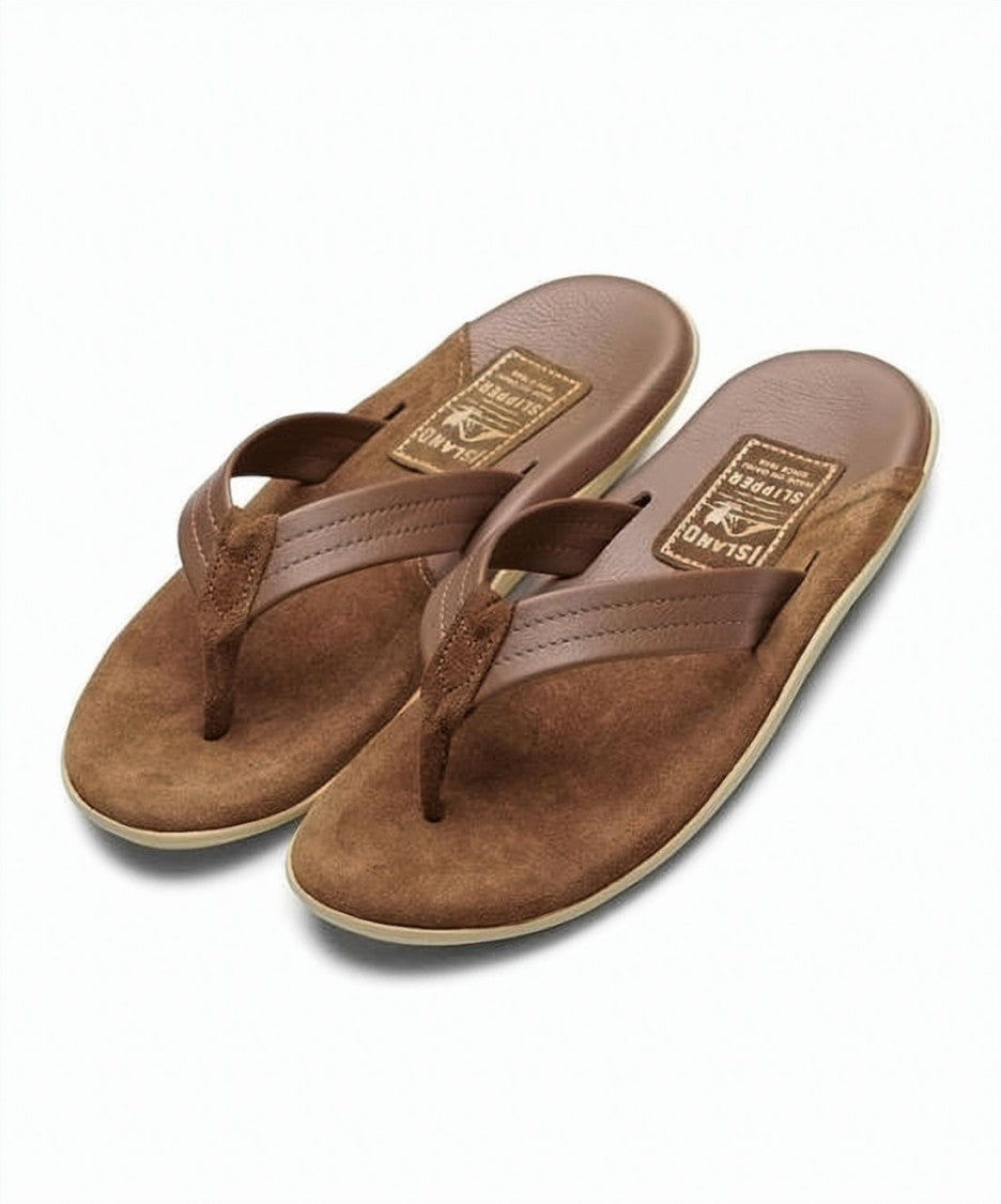 Island Slipper Thonged Brown Suede Slippers With Cushioned Footbed