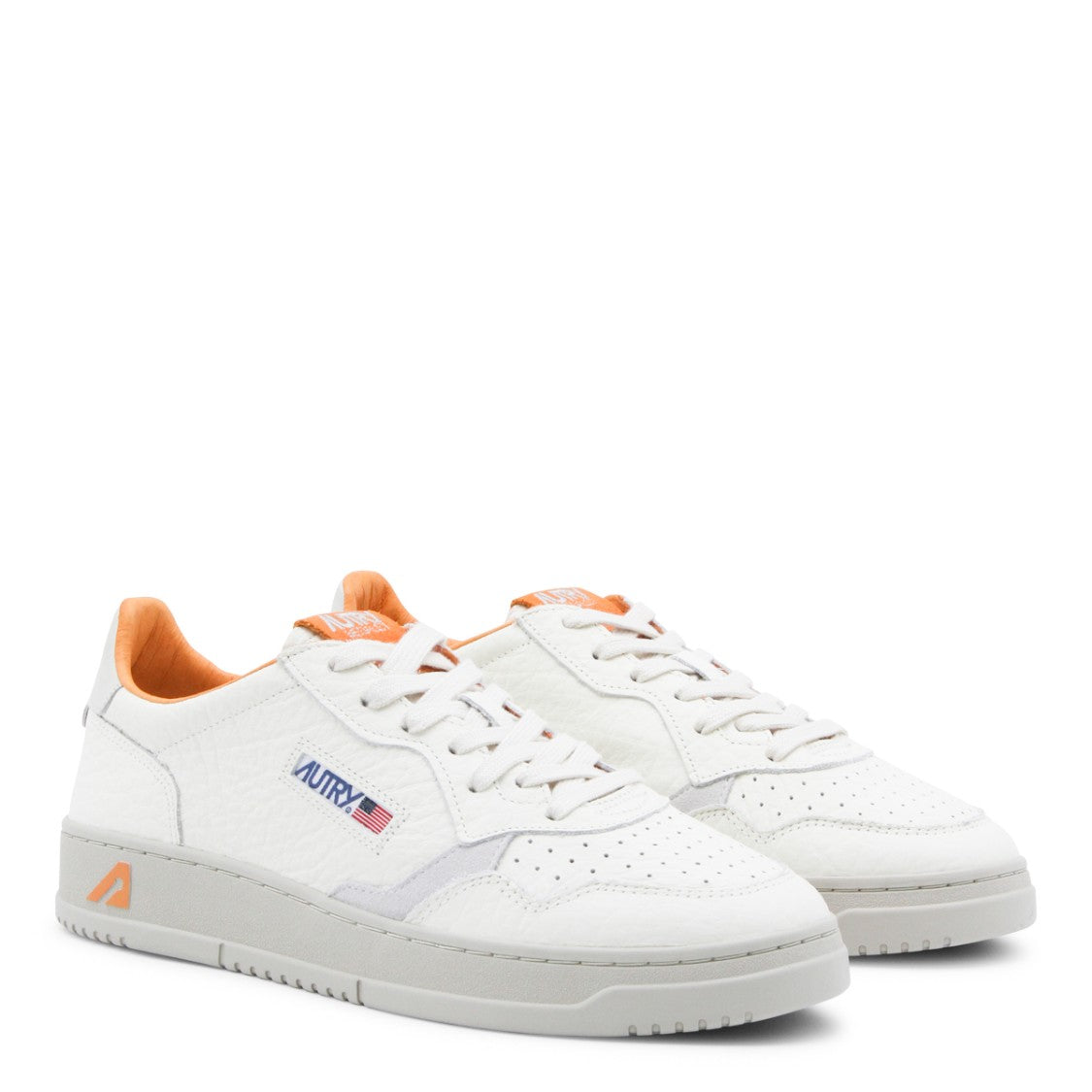 Autry Low-Top White And Orange Leather Sneakers
