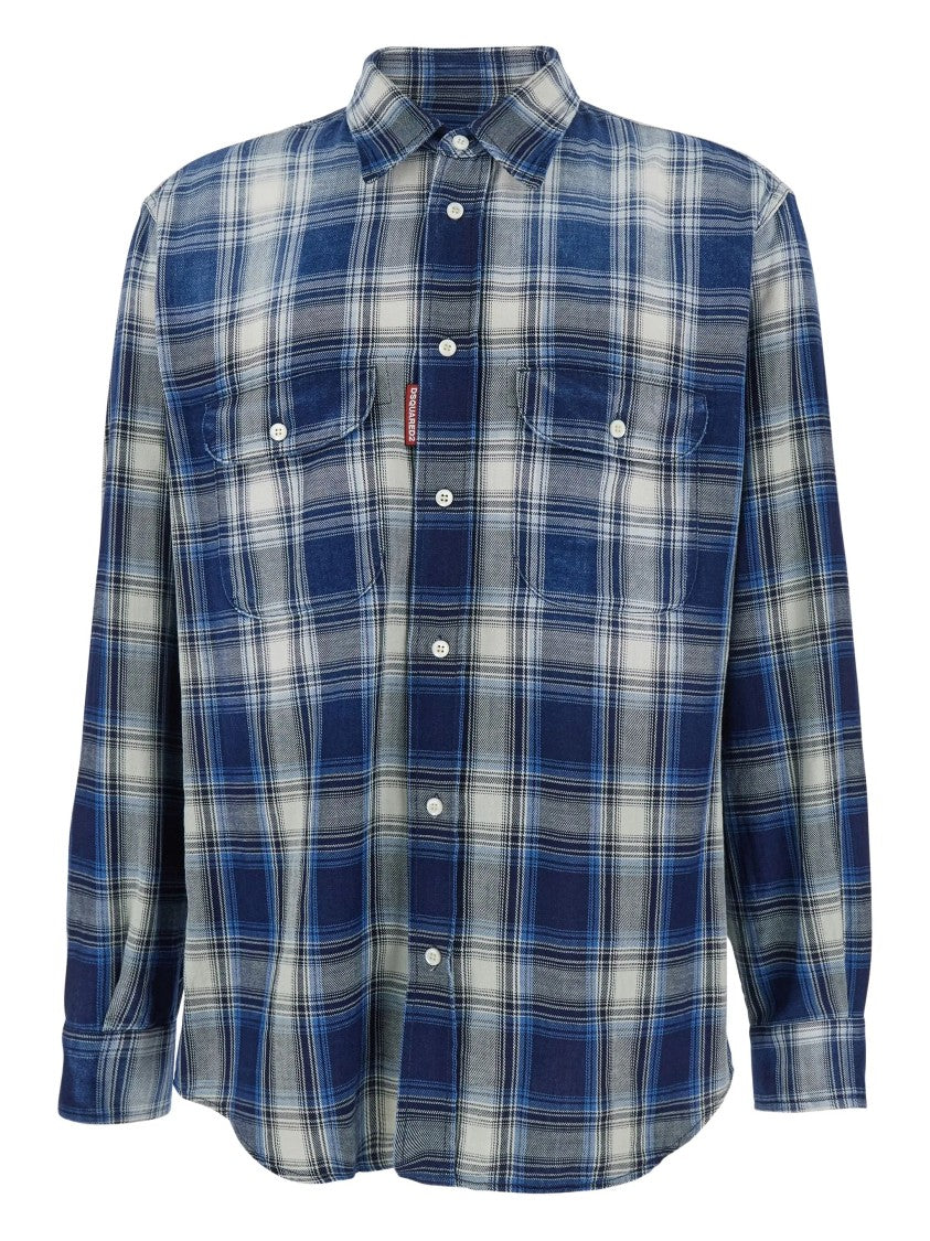 Dsquared2 Canadian Vintage Blue/White Plaid Cotton Shirt