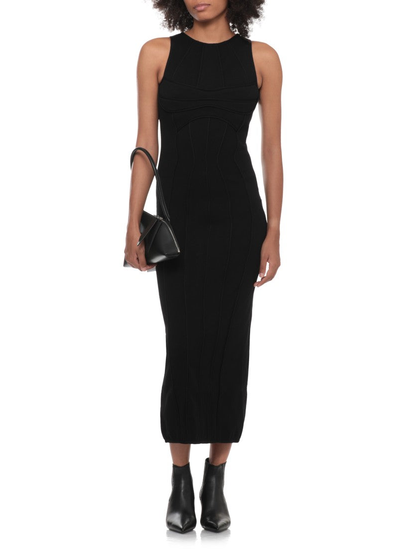 The Attico Fitted Midi Dress With Crew Neckline And Vertical Profiles
