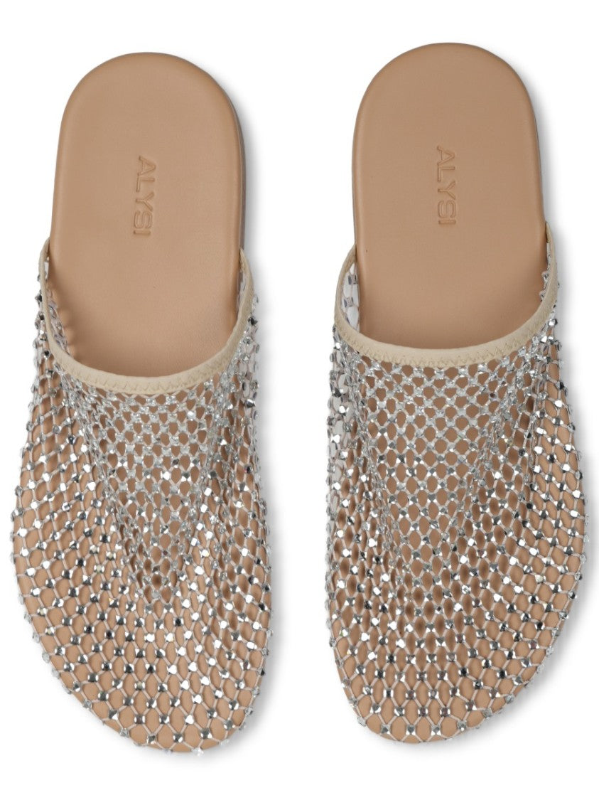 Alysi Mesh Rhinestone Polyester Slip On Mules