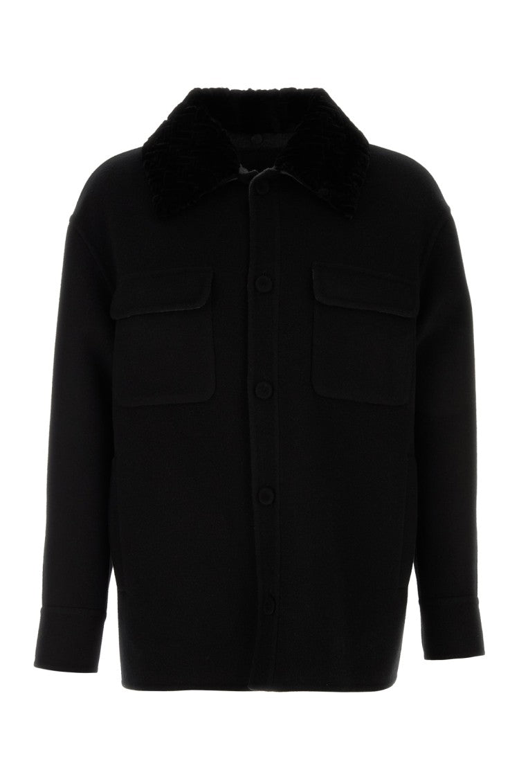 Fendi Boxy Black Oversized Jacket With Textured Collar