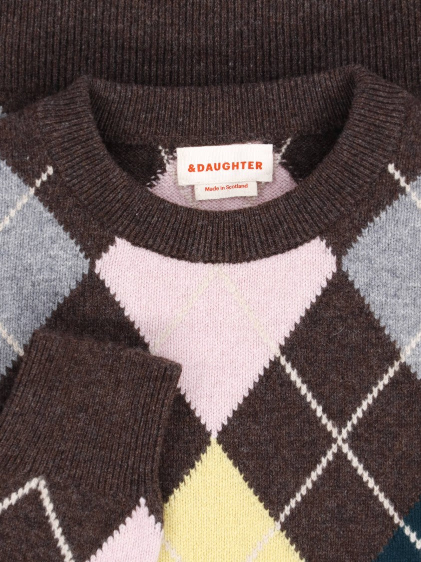 &Daughter Multicolor Argyle Pattern Knitted Sweater With Cropped Fit